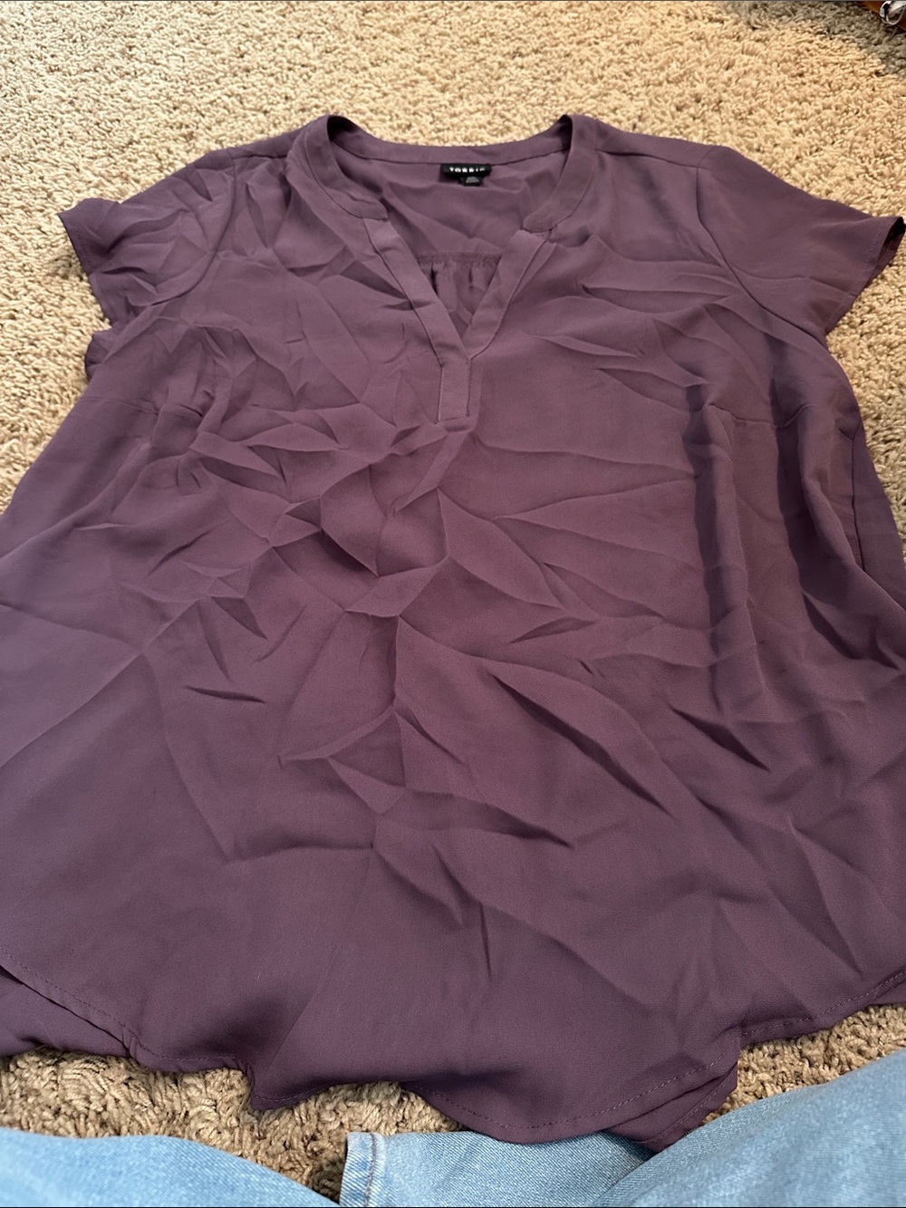 torrid Plum Short Sleeve Split V-Neck Blouse